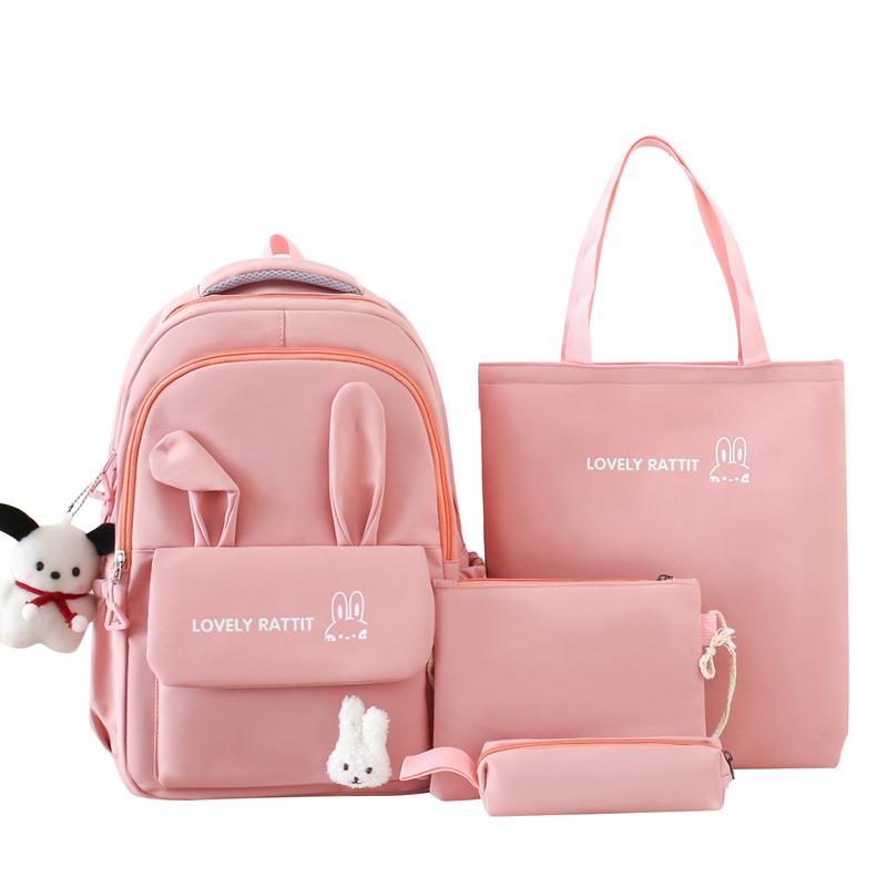 Fyra-delad ryggsäck för damer Kaninöra Elevens skolväska Stor kapacitet Ryggsäcksskydd Ryggsäck