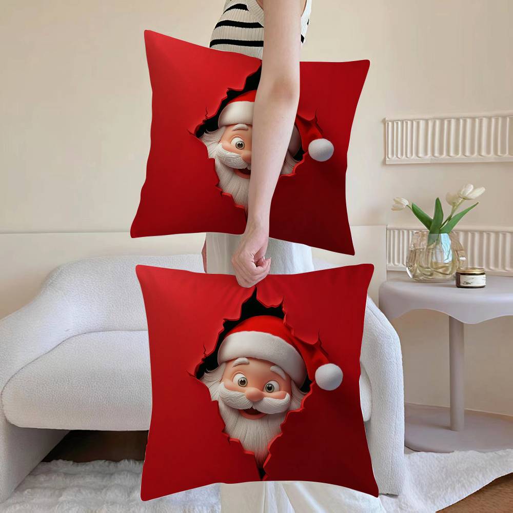 Santa Claus Pillow Case Sofa and Living Room Decorative Cushion Covers Dust-proof and Mite-proof Invisible Zipper