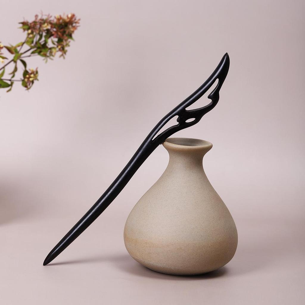 Vintage Ebony Wood Hairpin: Auspicious Clouds Design for Elegant Updos