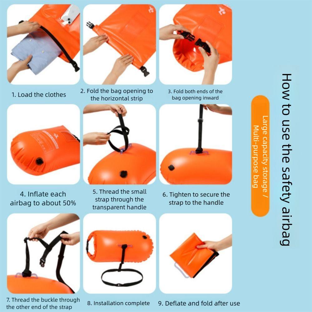 Dvojitý nafukovací plavecký vak s airbagem Vysoce viditelný Voděodolný Bezpečnostní plovák Nastavitelný bederní popruh Znovu použitelný