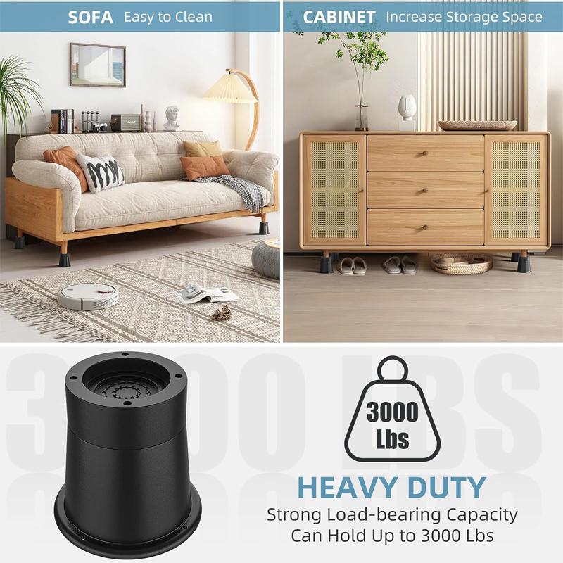 4Pcs Heavy Duty Furniture Riser Round Rubber Sofa Riser Supports Up to 6000 lbs for Sofa Table Bed Chair Bottom Leg Raiser
