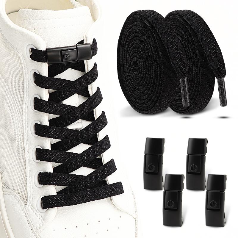 Ein-Knopf-Schnürsenkel ohne Binden, Schnellverschluss Faulenzer-Schnürsenkel, Strapazierfähige elastische Ersatzschnüre für Sneaker & Freizeitschuhe 1 Paar/2 Paare