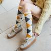 Colorful Spring Pattern  ins fashion Diamond plaid Knee socks women Party Queen knee-high stockings Over Knee long ladies girls