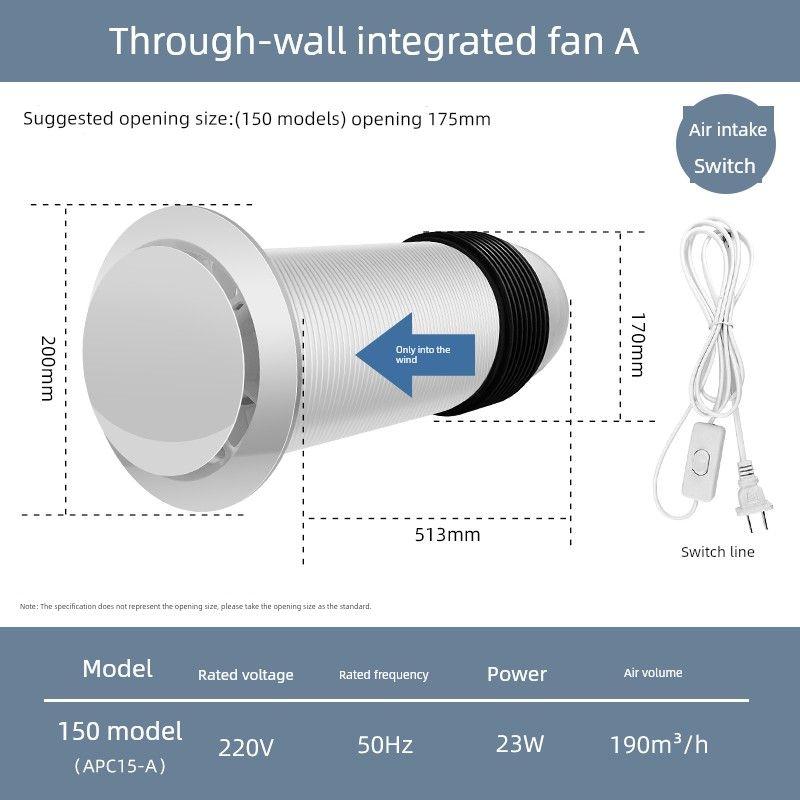 

Wall-through Integrated Exhaust Fan Exhaust Fan Window Wall-Mounted Two-Way Flow Air Ventilation Recycle Systems Fresh Air System For Home Ventilator A6 inch air intake (180-190 recommended openings)