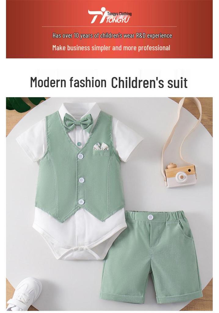 European & American Boys' Summer Three-Piece Set: T-shirt, Shorts, Vest - Children's Formal Outfit.