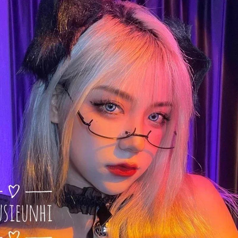 Harajuku Half Frames Glasses Women Vintage Metal Oval No Lens Optical Spectacles Eyewear Girls Cosplay Pography Eyeglasses