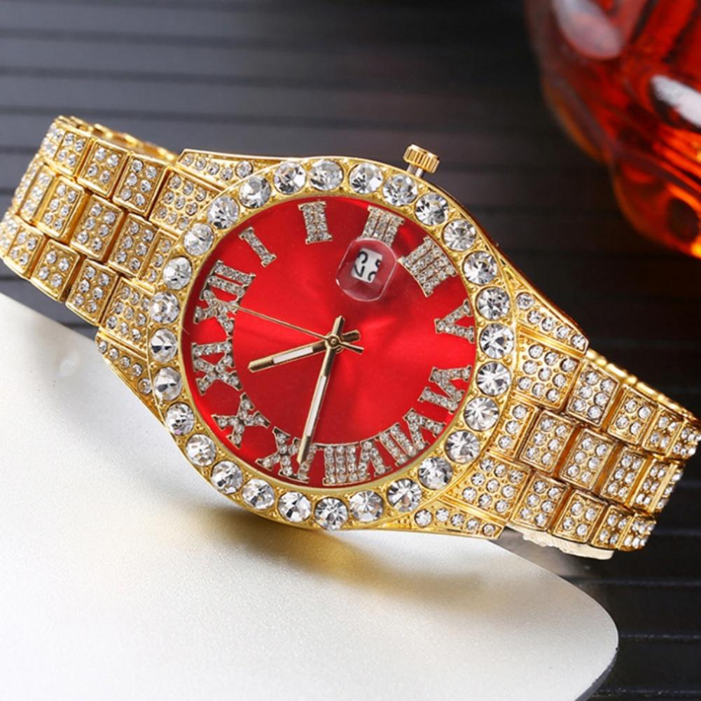 Men's Diamond Watch Iced-Out Bling Diamond Luxury Quartz Watches With Date Fashion Waterproof Hip Hop Wrist Watches