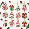 Handmade Wooden Ornaments for Holidays 12/24/36 Pcs Christmas Set, Red Green Striped Candy Cane Tree Country Style Decorations, Xmas Hanging