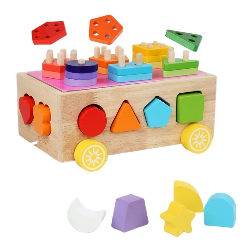 

Wooden Toys Colorful Shapes Matching Puzzle Game Box Colorful Beaded Colorful Cognitive Educational Toys Kids Gifts