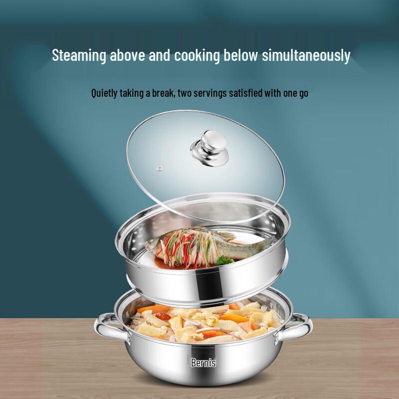 Boernis 28cm Stainless Steel Double-Layer Steamer Pot