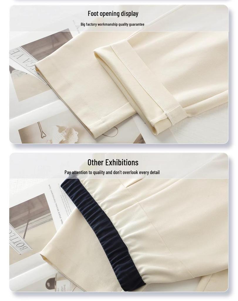 Women's Elastic High-Waist Drawstring Scimitar Pants - Spring & Autumn 2025, Casual Chic Loose Straight-Leg Banana Pants