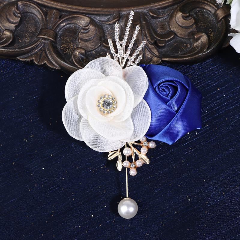 

Groom Boutonniere Men Wedding Witness Brooch Silk Rose Corsage Pins Flower Prom Party Suit Decor Gift