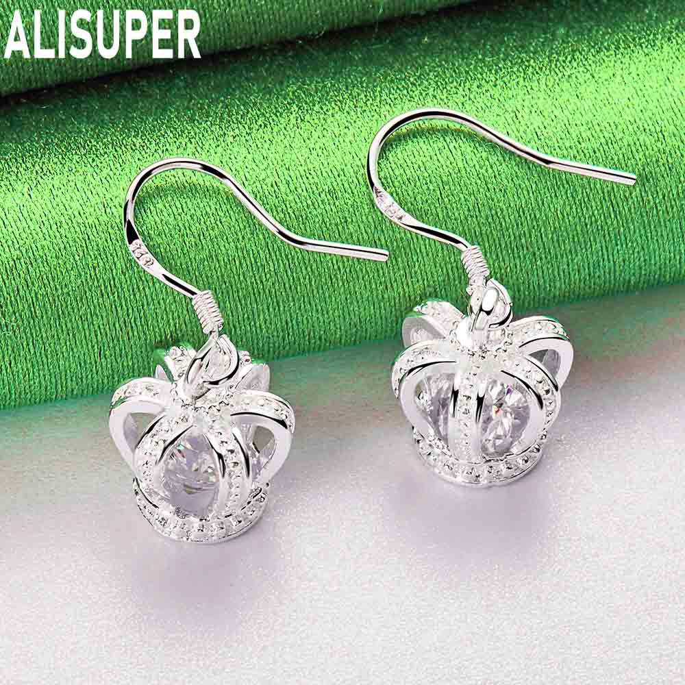 925 Sterling Silver Openwork Crown Pendant Earrings Set With AAA Zircon - Fashion Gift Jewelry