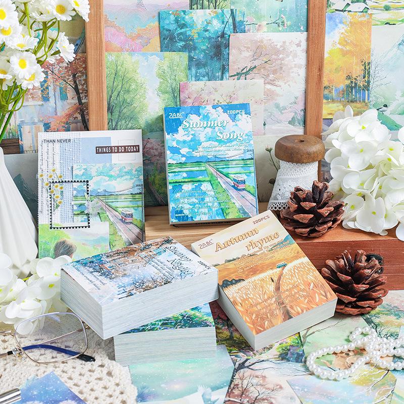 Yuezhen Four Seasons Memo Pad: Non-Adhesive Paper Journal with Stickers