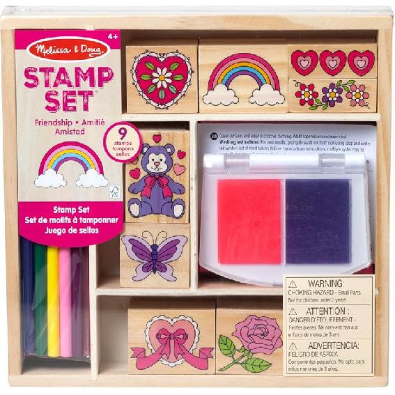 Деревянный набор для творчества с штампами Melissa & Doug: Конюшня - 10 штампов, 5 цветных карандашей, двуцветная штемпельная подушечка Friendship