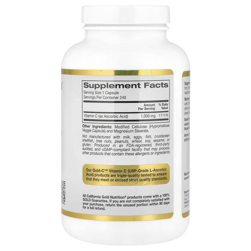 Gold C™, Usp Grade Vitamin C, 1,000Mg, 240 Veggie Capsules