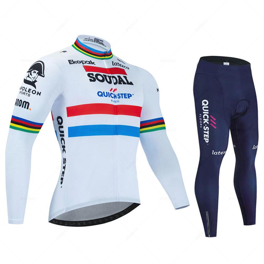 Soudal Quick Step 2026 Autumn Cycling Set Long Sleeve Jersey MTB Riding Sportswear Road Bike Clothing Bib Pants Bicycle Uniform