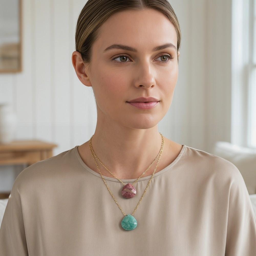 Minimalist Stone Necklace Stainless Steel Collarbone Chain Waterdrop Pendant Necklace Party