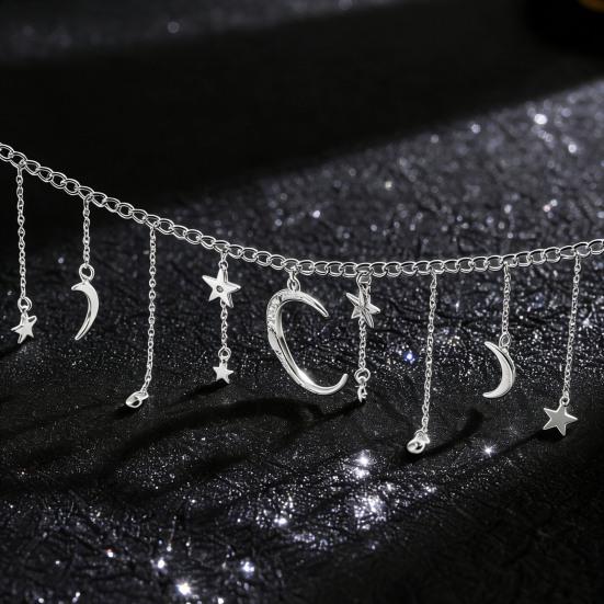 Star Moon Charms Necklace Boho Tassel Chain Choker Rhinestone Crescent Pentagram Fringe Charm Necklace for Women Dates Parties Jewelry