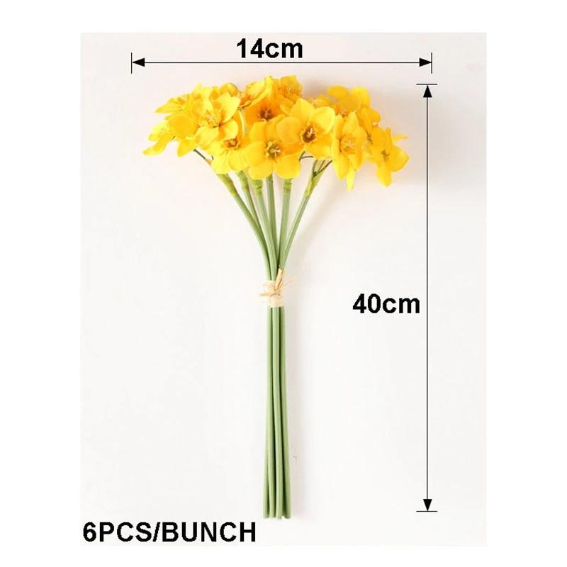 6Pcs/bunch White Artificial Narcissus Flower Bouquet Home Garden Desktop Decoration Floral Party Wedding Bridal Fake Flowers