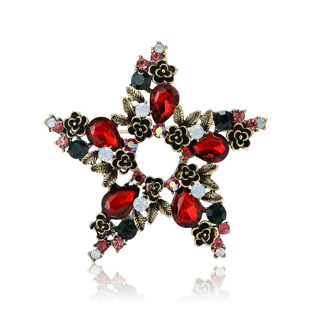 Fashion Versatile Alloy Rhinestone Pentagram Brooch Christmas Men'S And Women'S Suit Coat Corsage Ornament Pin
