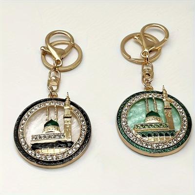 1pc Islamic Mosque Keychain with Artificial Rhinestones, Metal Bag Charm, Car Hanging Accessory, Ideal Gift for Family and Friends