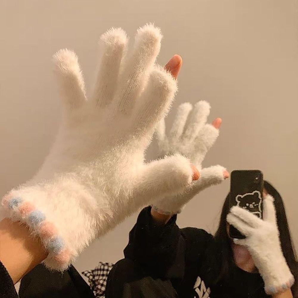 Korean Style Mink Velvet Gloves Touch Screen Thicken Gloves  for Cycling Skiing