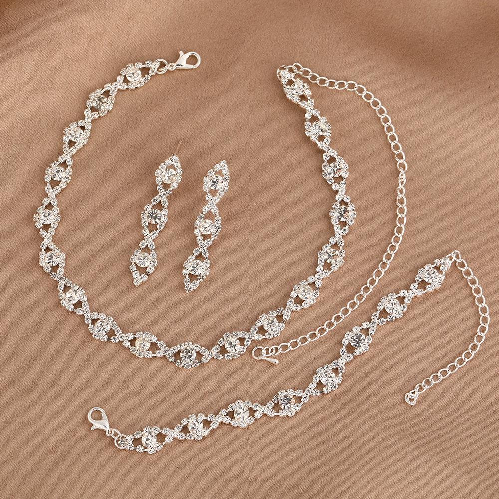 Элегантный комплект украшений со стразами: Ожерелье, серьги и браслет белый