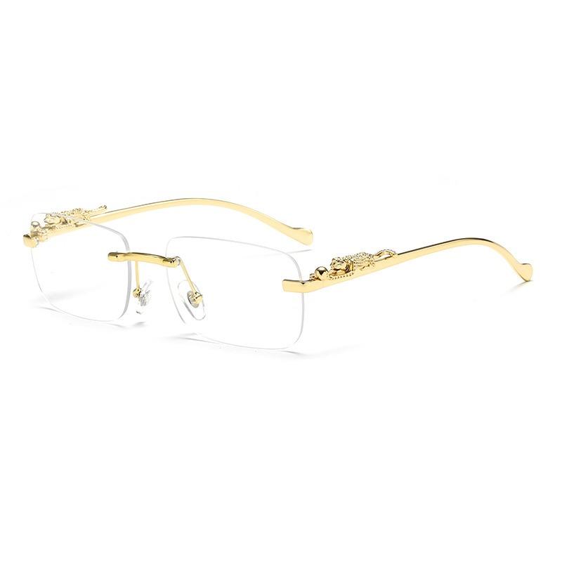 Rimless Square Fashion Fashion Glasses with Leopard Print Accents Golden - Tone Metal Frame Gradient Lenses