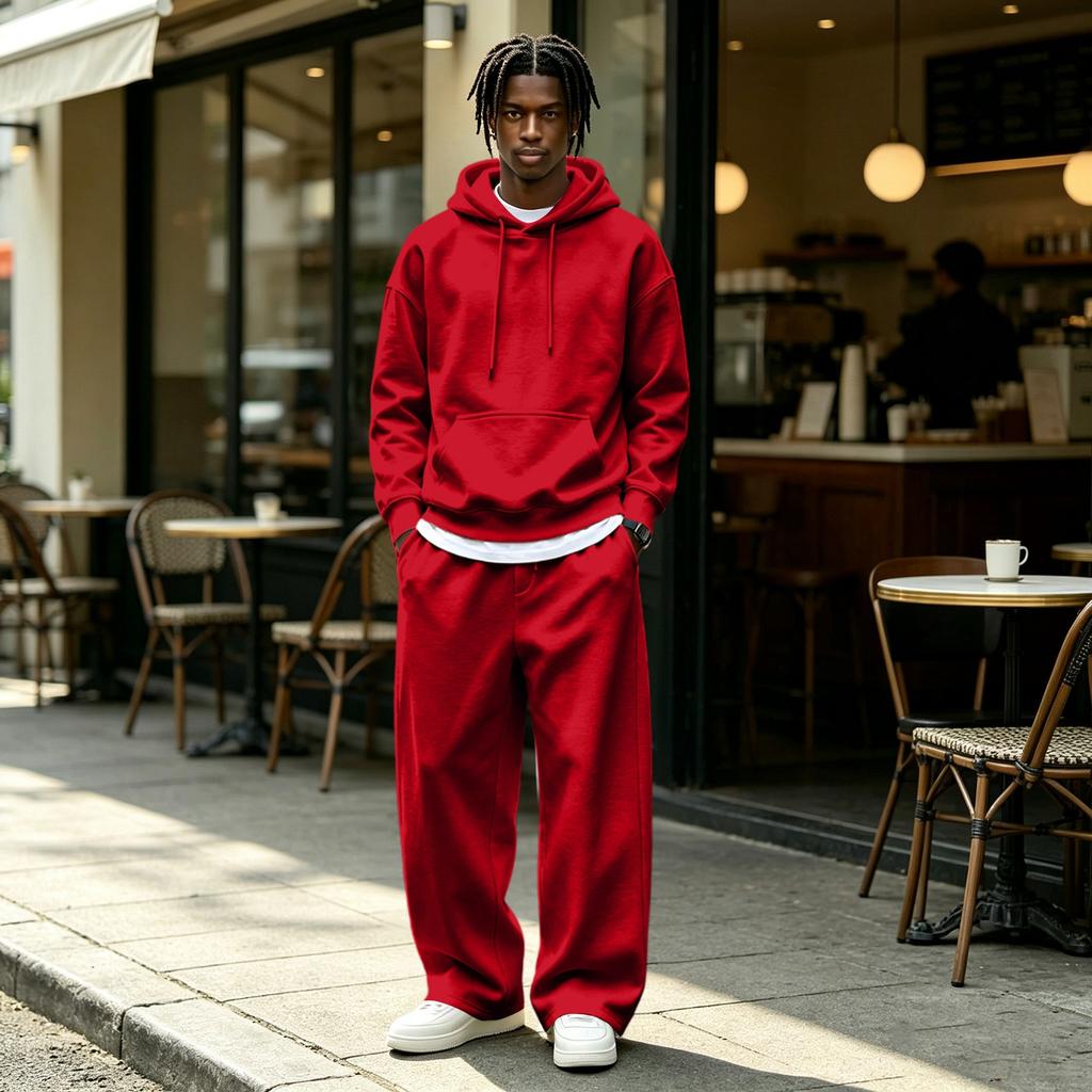 Men's Casual Tracksuit 2 Piece Outfit with Hoodie and Wide Leg Pants Loose Fit