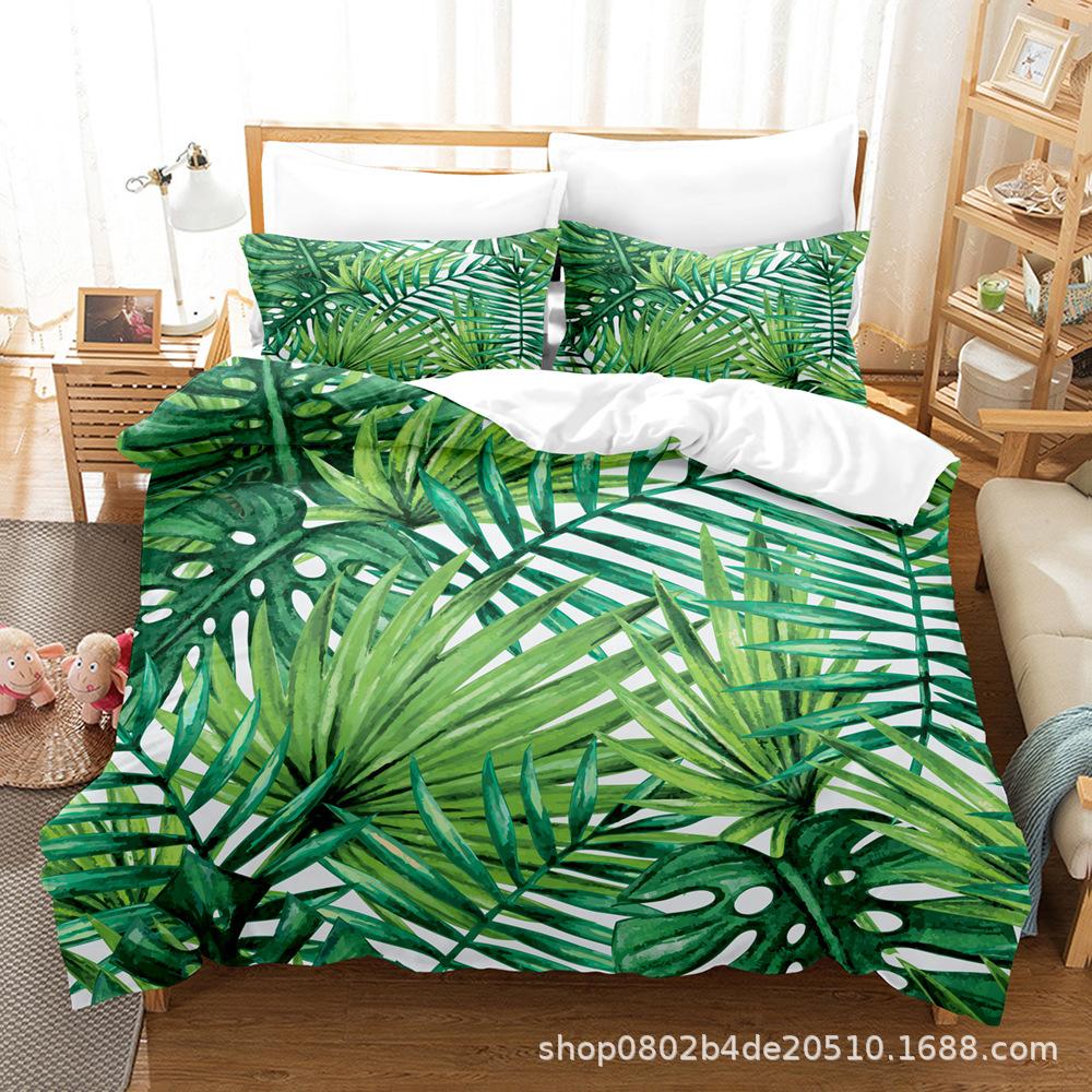 Home Textile Leaf Three-Piece Set, Digital Printing Bed Sheet Quilt Cover Bedding