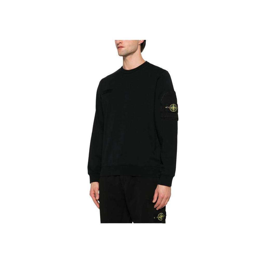 Stone Island Ss25 Logo Arm Zipper Pocket Cotton Crew Neck Long Sleeve Sweatshirt Unisex sweatshirt Black K1S156100003S0123-V0029