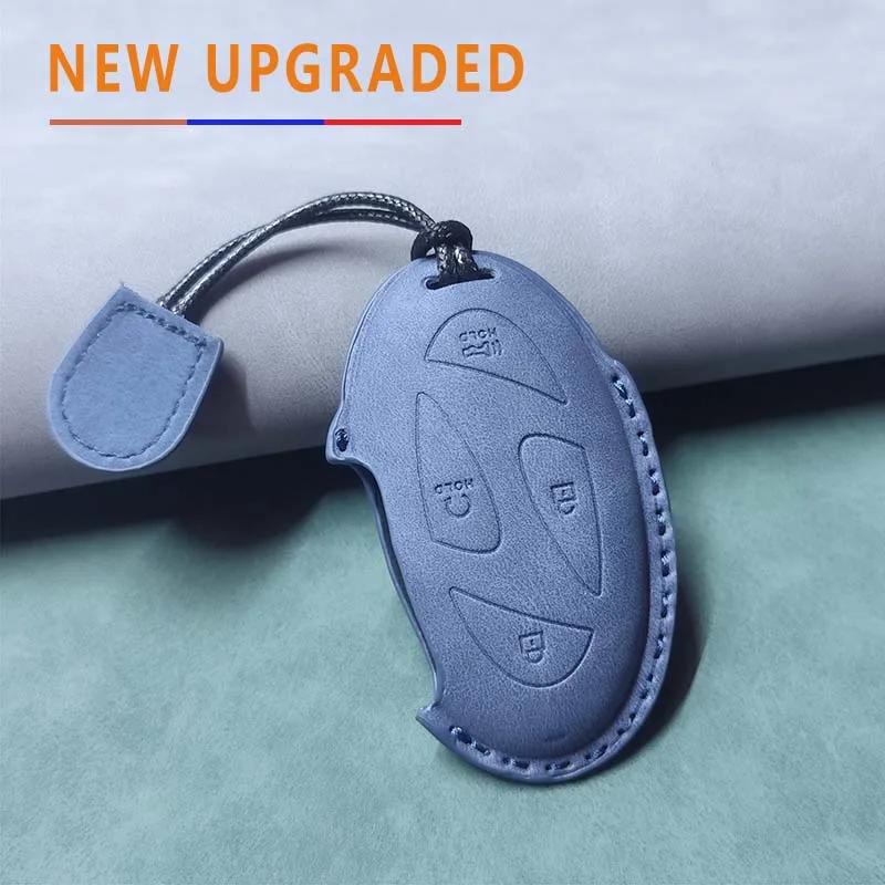 Housse de boîtier de clé intelligente pour voiture pour Hyundai Grandeur GN7 Kona Ev 2023 Ionic 6 5/7 Boutons Porte-clés en cuir Accessoires de Protection Durables