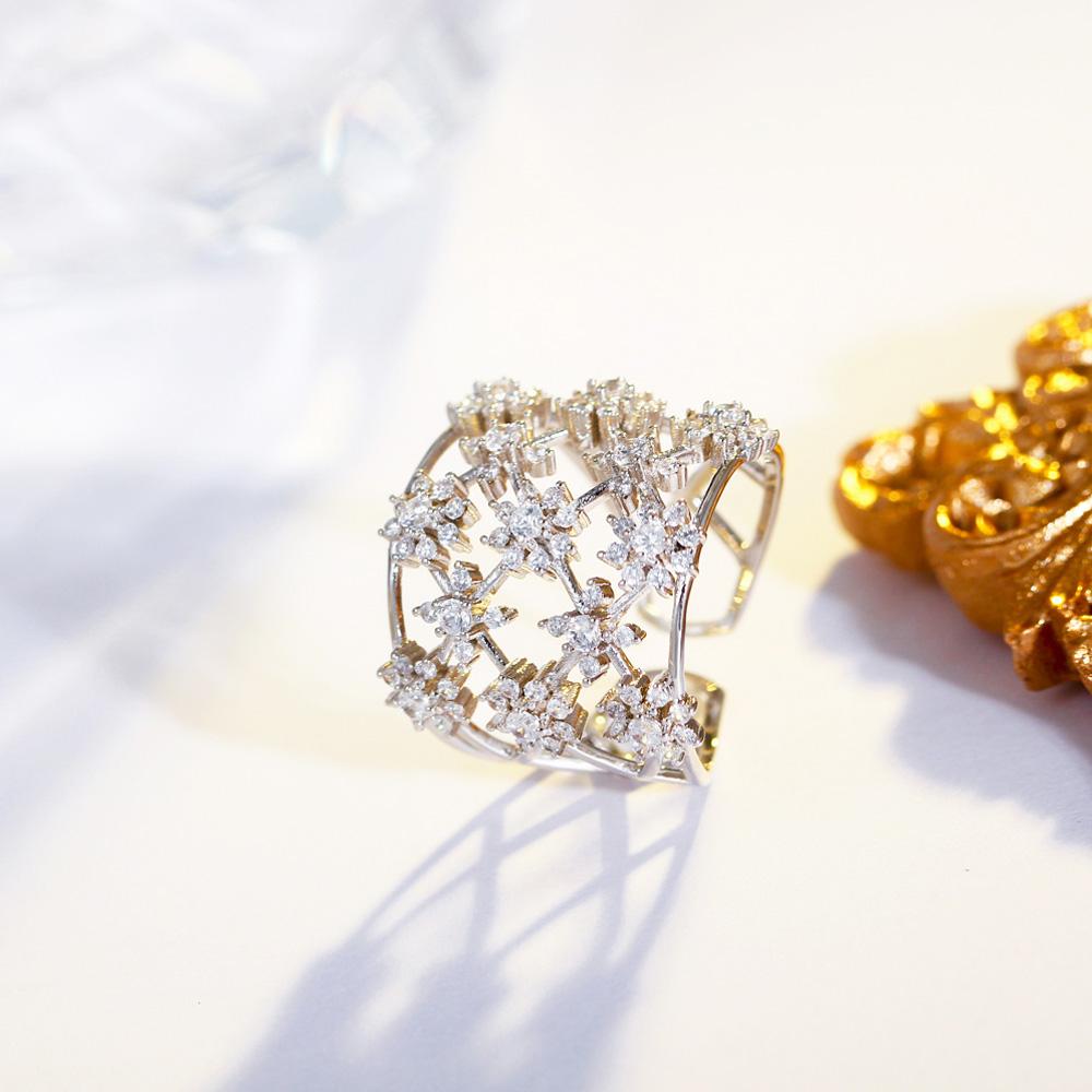 CMM Exclusive Design Hollow Star flower Gold Color Silver Color Fine Flashing Zircon Opening Adjustable Ring