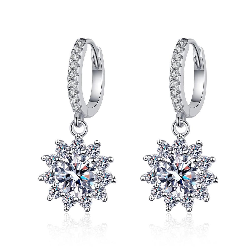 Sunflower Zirconia Earrings, Women's Light Luxury, European & American Style Hot Selling Jewelry Ear Studs.