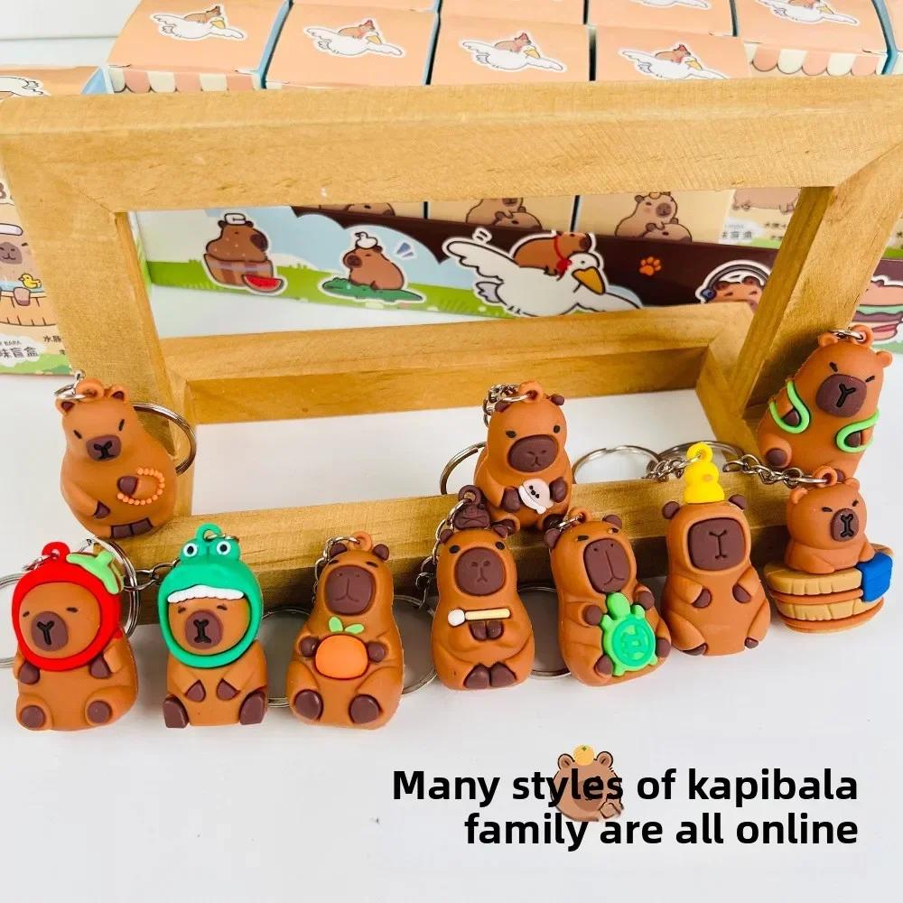 In Stock 24pcs Capybara Blind Box Keychain Cute Snot Bear Figure Mystery Box Doll Pendant Wholesale Bag Backpack Decorations