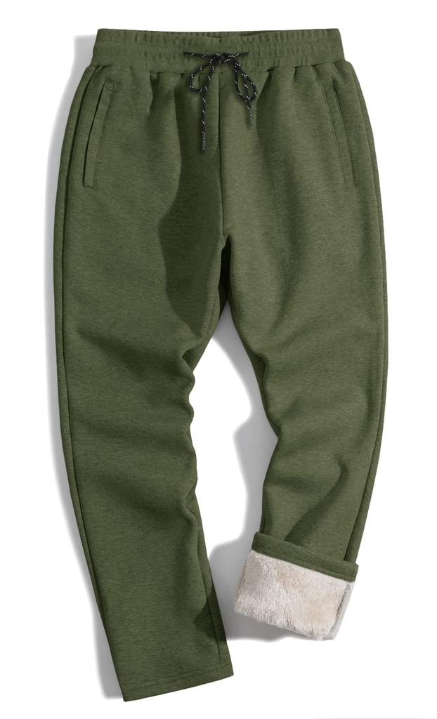 TACVASEN And Comfortable Fleece Fabric for Winter Army Size L Men's Straight-leg Pants, Warm, Stretchy, Comfortable, Outdoors, Green,