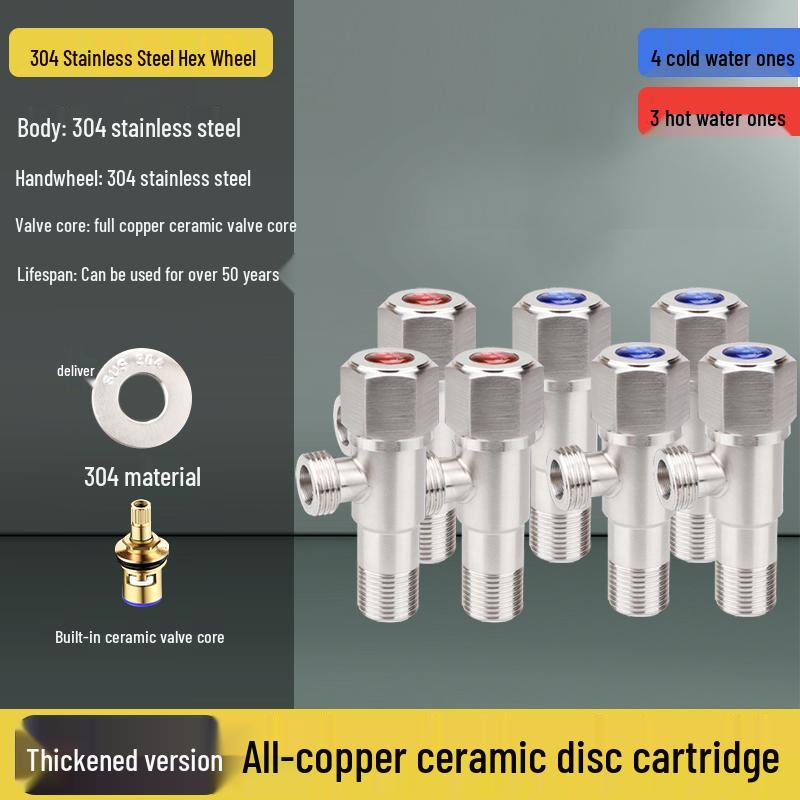 304 Stainless Steel Angle Valve for Cold/Hot Water, Universal 4-Point Household Stop Valve for Water Heaters and Toilets