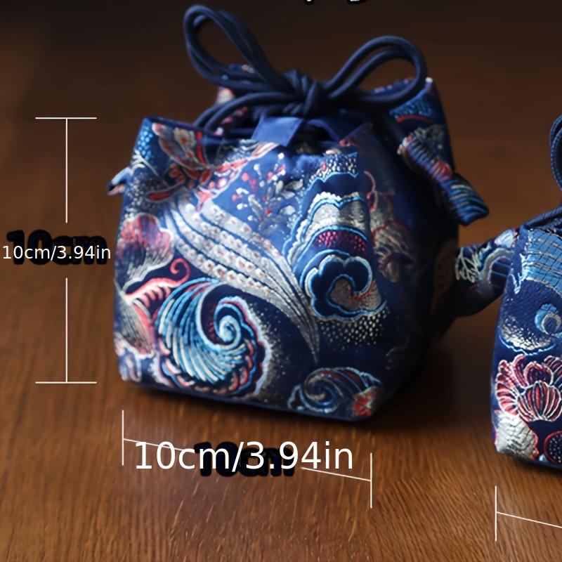 Elegant Chinese Pattern Satin Jacquard Tote Bag - Zen-Inspired, Classic Design with Blue & Golden Floral Print, Perfect for Parties, Business Gifts