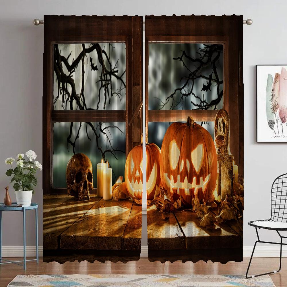 Halloween Verdunkelungsvorhänge für Wohnzimmer Vorhang Mückenschutzvorhänge 2 Stück Raumteiler Tüll für Schlafzimmer Küche Elegant