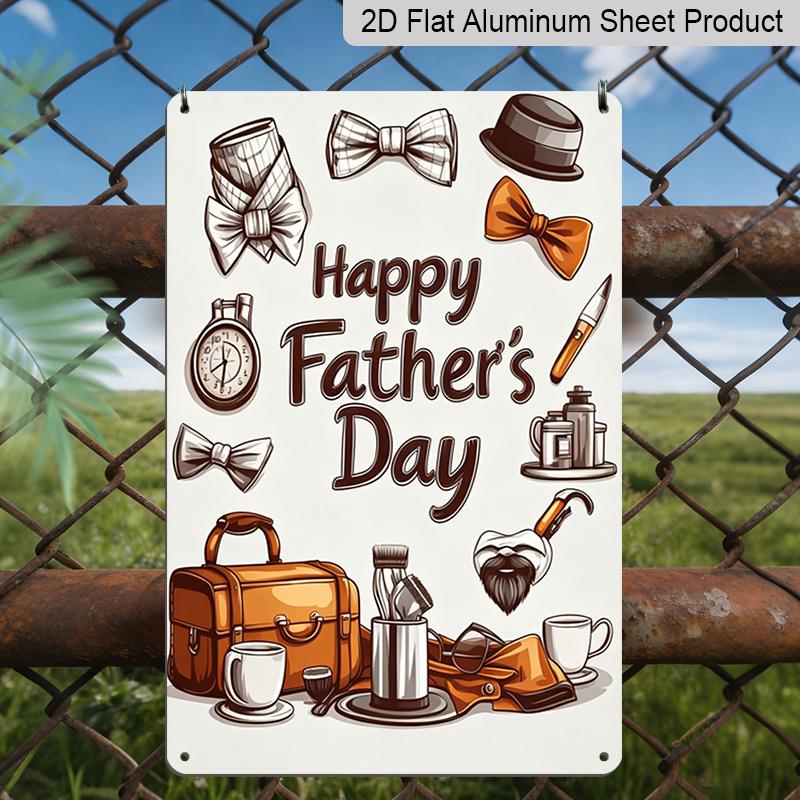 2D Flat, 1pc Gentleman's Accessories Father's Day Metal Wall Art Sign "Happy Father's Day" - 8*12 Inch Aluminium Home Decor, Retro Dapper Style Wall