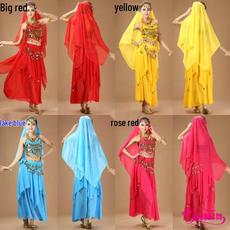 Set Costume da Danza del Ventre Indiana da Donna - Abito Etnico da Esibizione sul Palco con Fascia per la Vita e Gonna