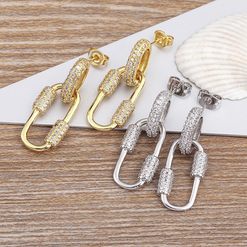 New 14K Gold Filled Moissanite Hoop Earrings Double Ring Interlocking Paperclip Drop Earrings Birthday Gift for Girls