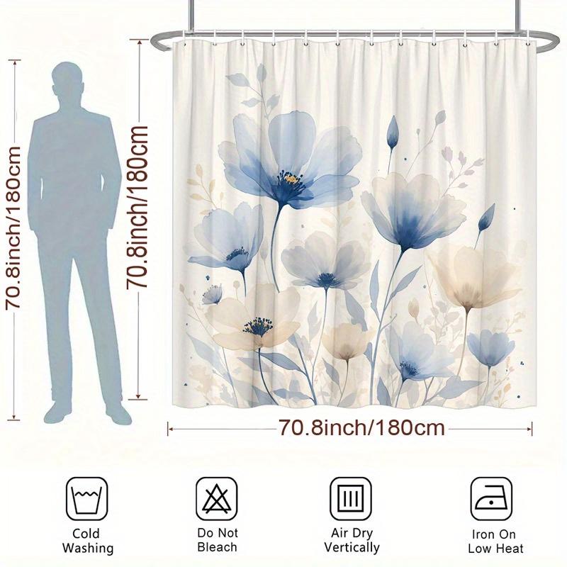1pc Abstract Floral Shower Curtain - Blue, Gray & Beige, Watercolor Design, 70.8x70.8", Semi-Transparent, Modern Bath Decor