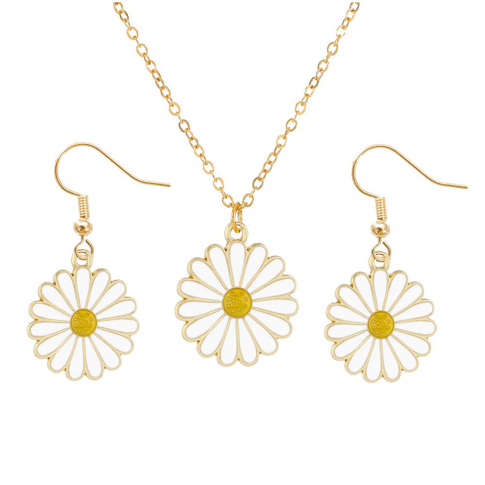 Flower Necklace and Earring Set , Sweet Christmas Jewelry , Alloy Chain 41 - 50 Cm , Trendy Cute Holiday Gift