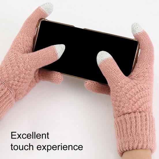 3Pcs/Set Winter Knitted Scarf Gloves Set Pom Pom Ball Fleece Lining Brimless Hat Touchscreen Gloves Neck Warmer Set