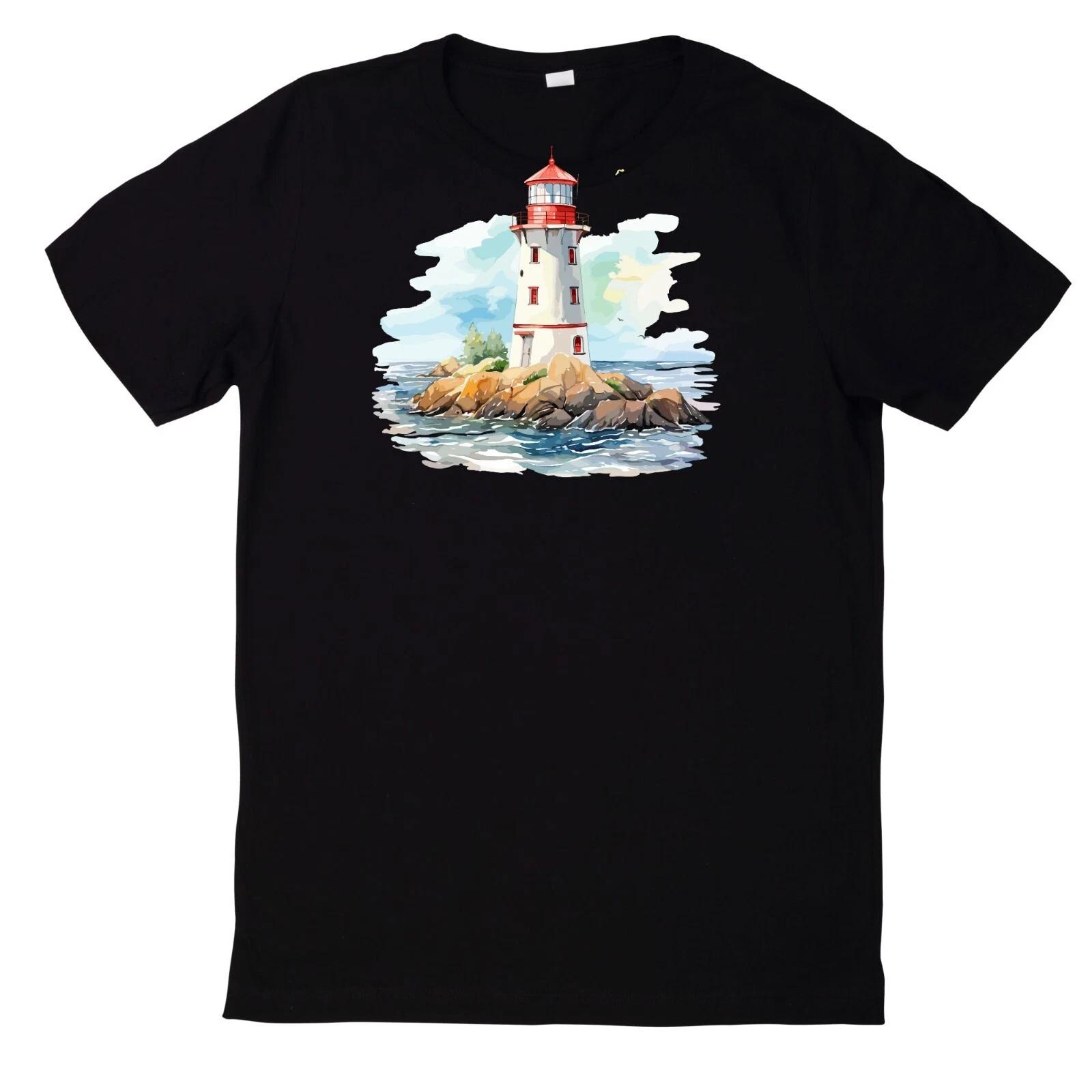 T-Shirt Aquarell Leuchtturm Motiv Baumwolle XXXXL