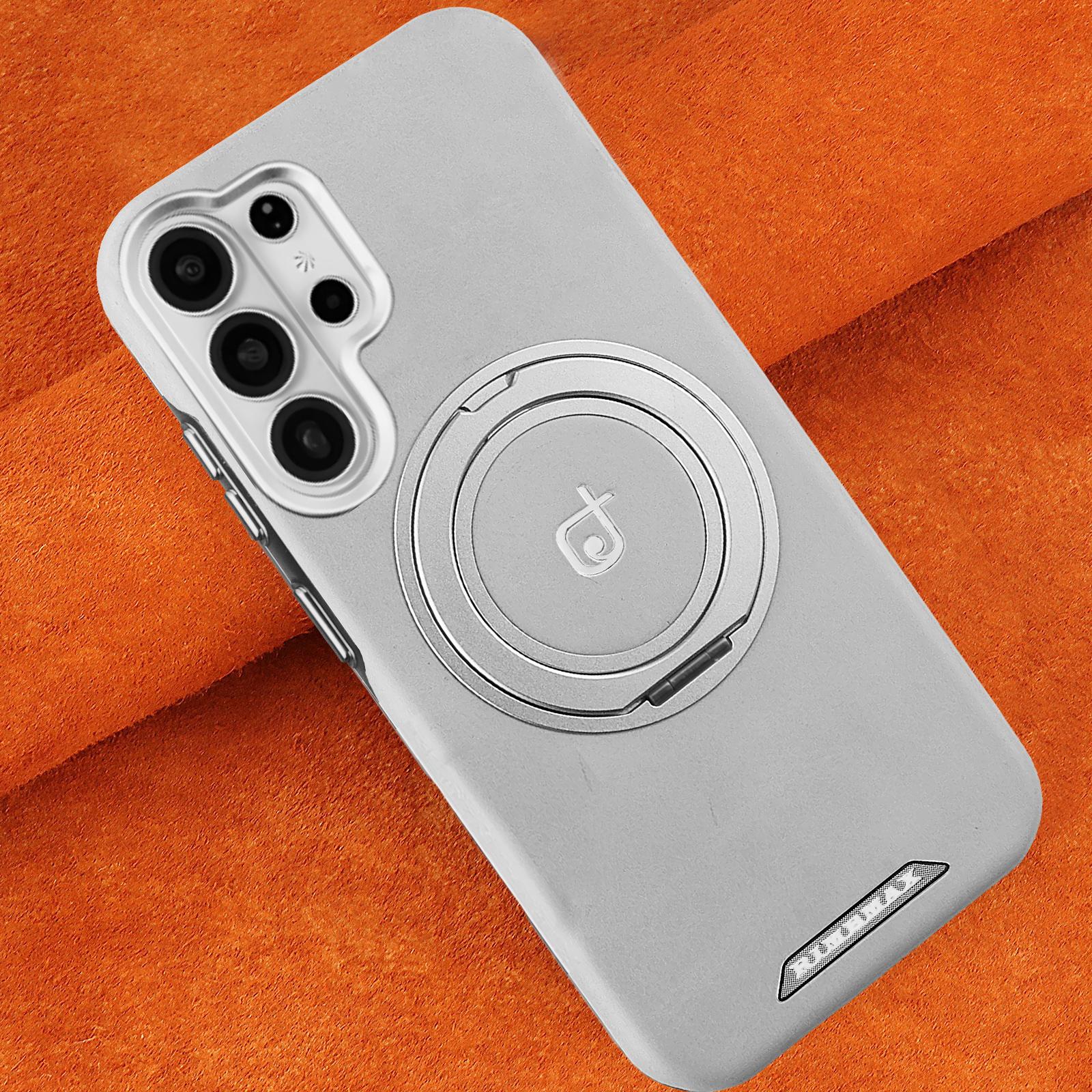 

For Samsung Galaxy S26 S25 S24 Plus Ultra Case Electroplate PC Magnetic Embossed Leather Edge Covered 360° Rotation Stand Cover Galaxy S24
