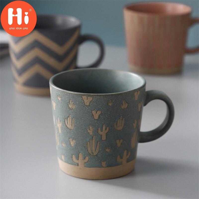 Hi Nordic Ceramic Retro Coffee Mug Simple Office Tea Cup Coarse Pottery Handmade Breakfast Milk Mug Couple Drinkware