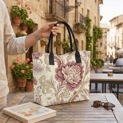  Elegant Floral Pattern Tote Bag Large Capacity Casual Handbag for Daily Use